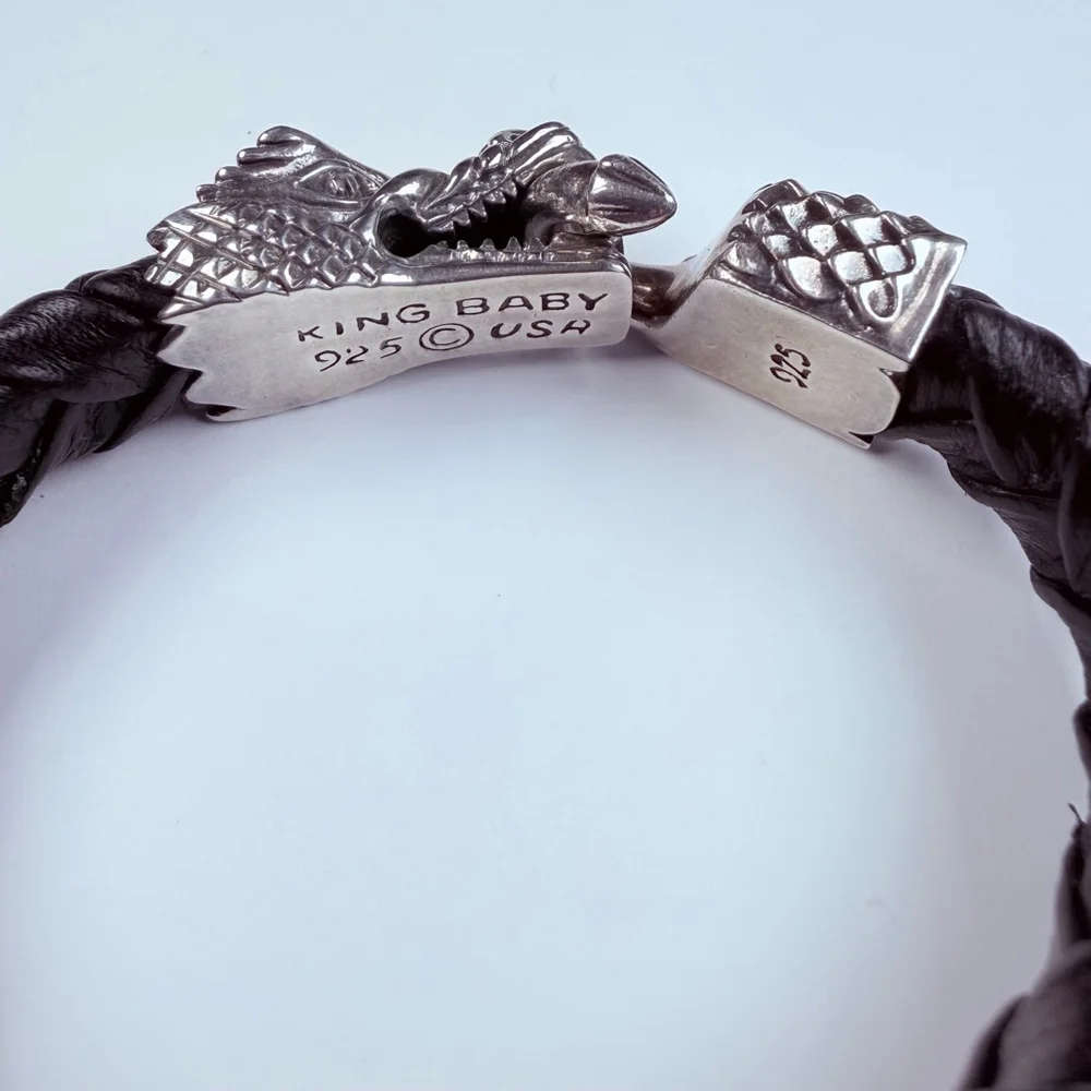 King Baby Large Dragon 925 Sterling Silver & Leather Braided Bracelet $985 - Picture 5 of 12